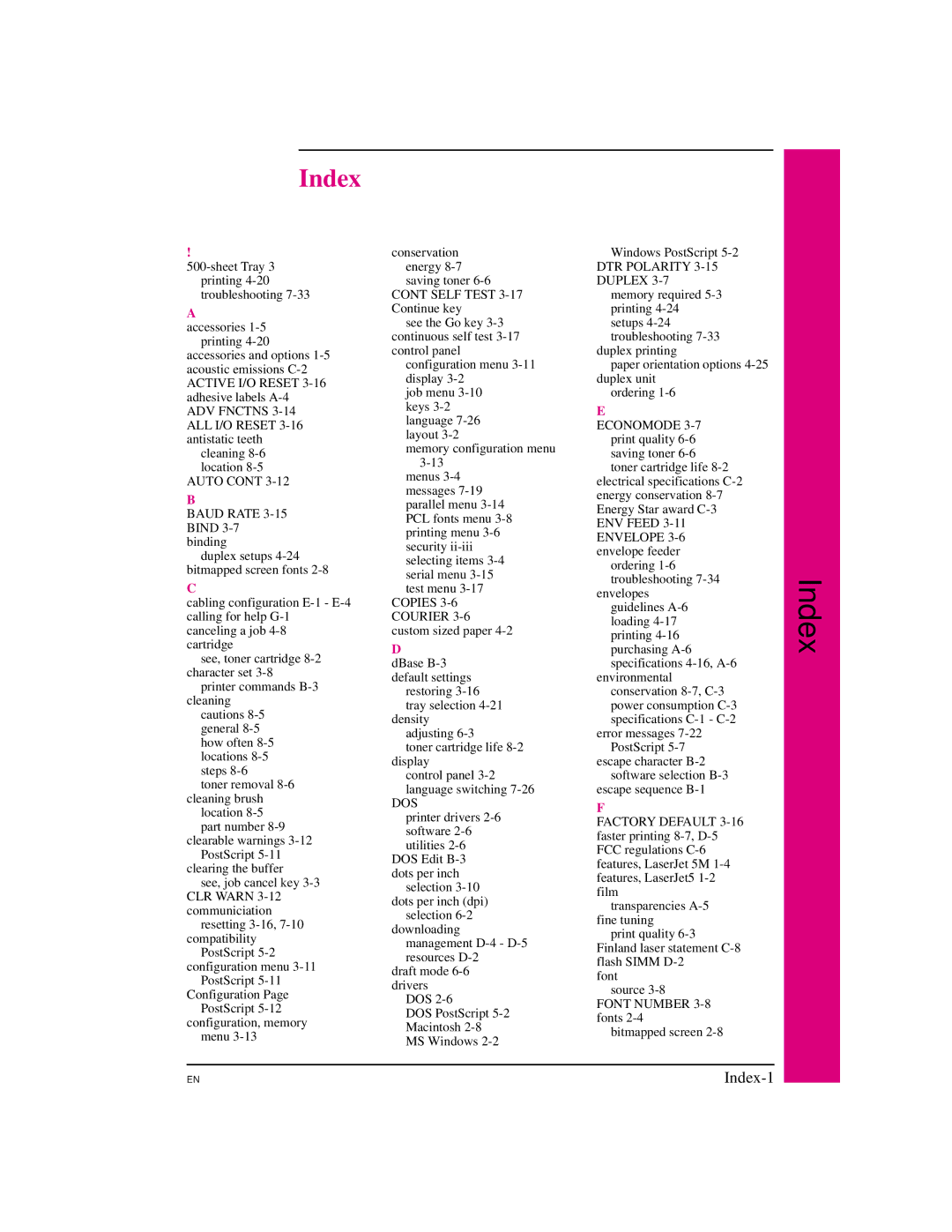 HP 5M manual Index, Auto 