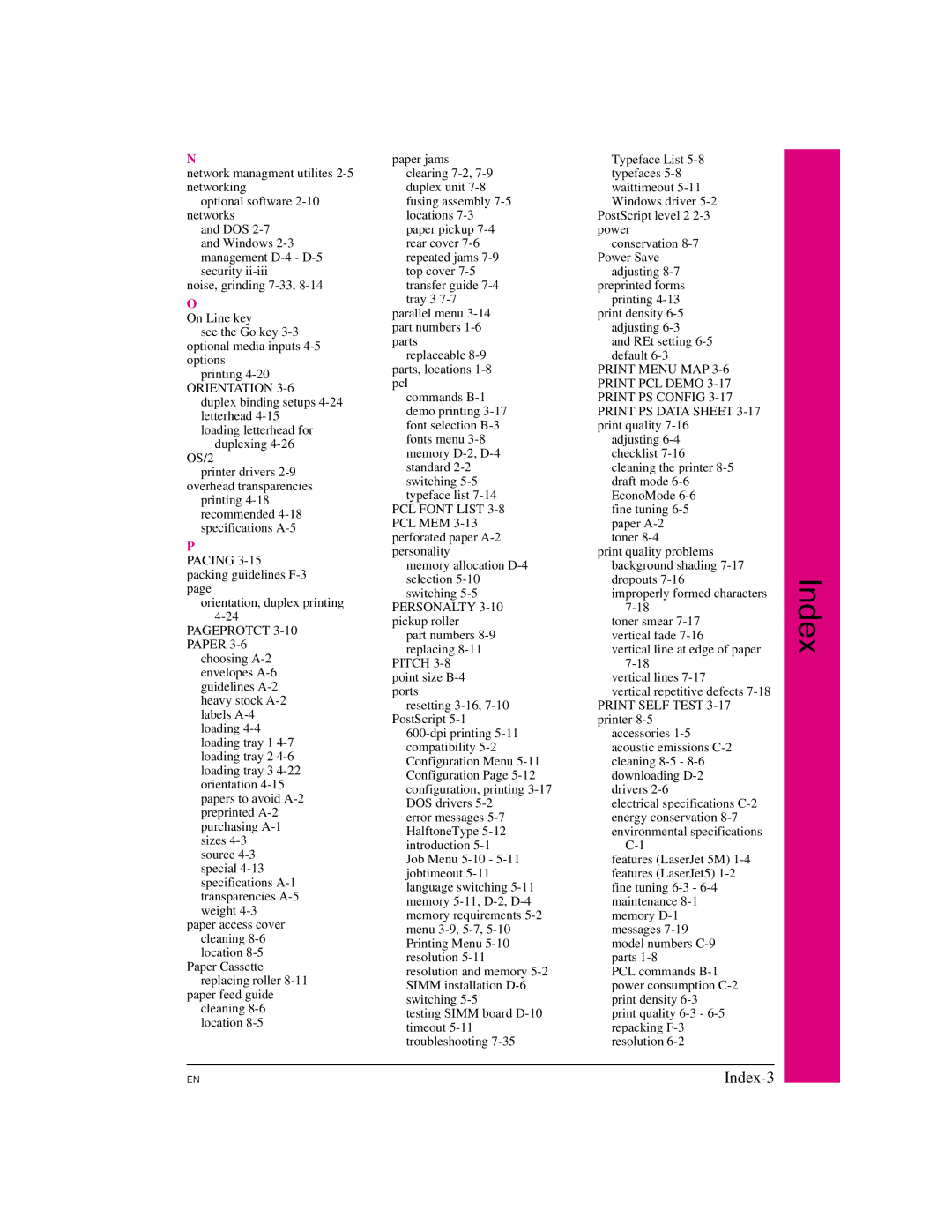 HP 5M manual Index-3 