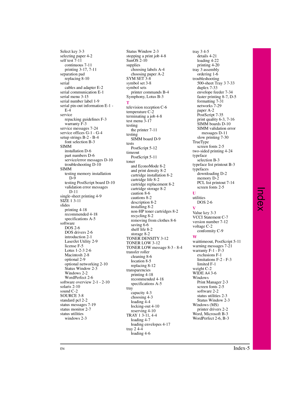 HP 5M manual Index-5 