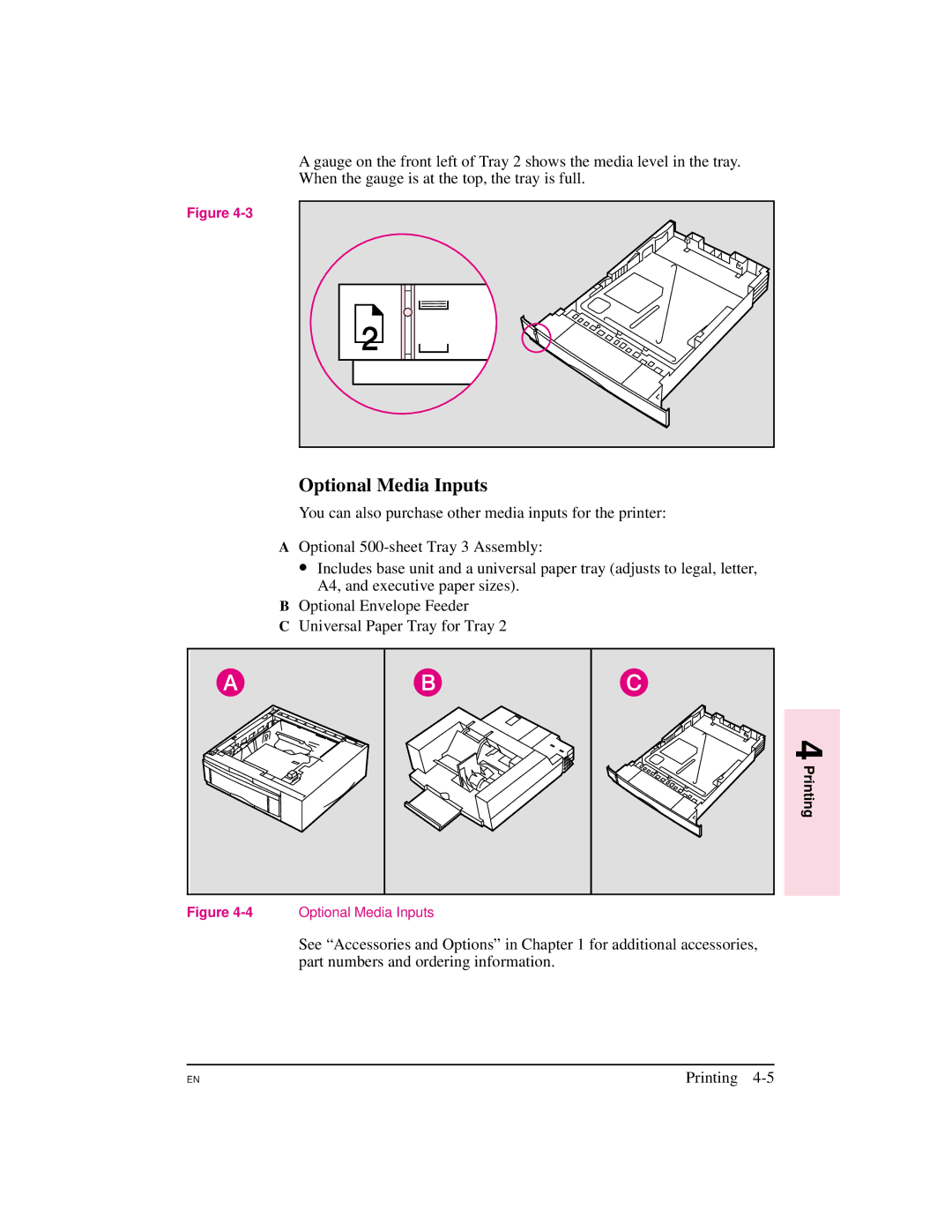 HP 5M manual 4Optional Media Inputs 