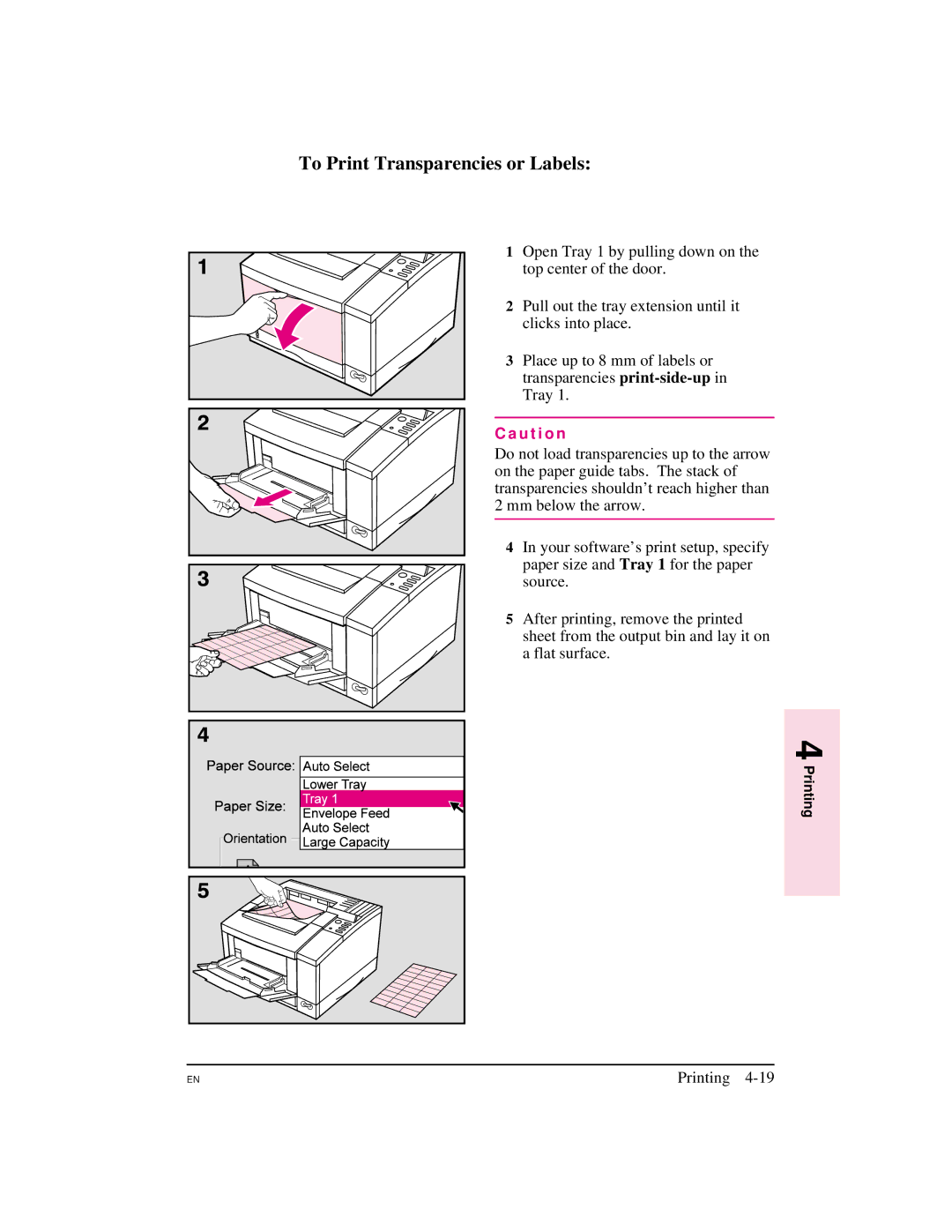 HP 5M manual To Print Transparencies or Labels 