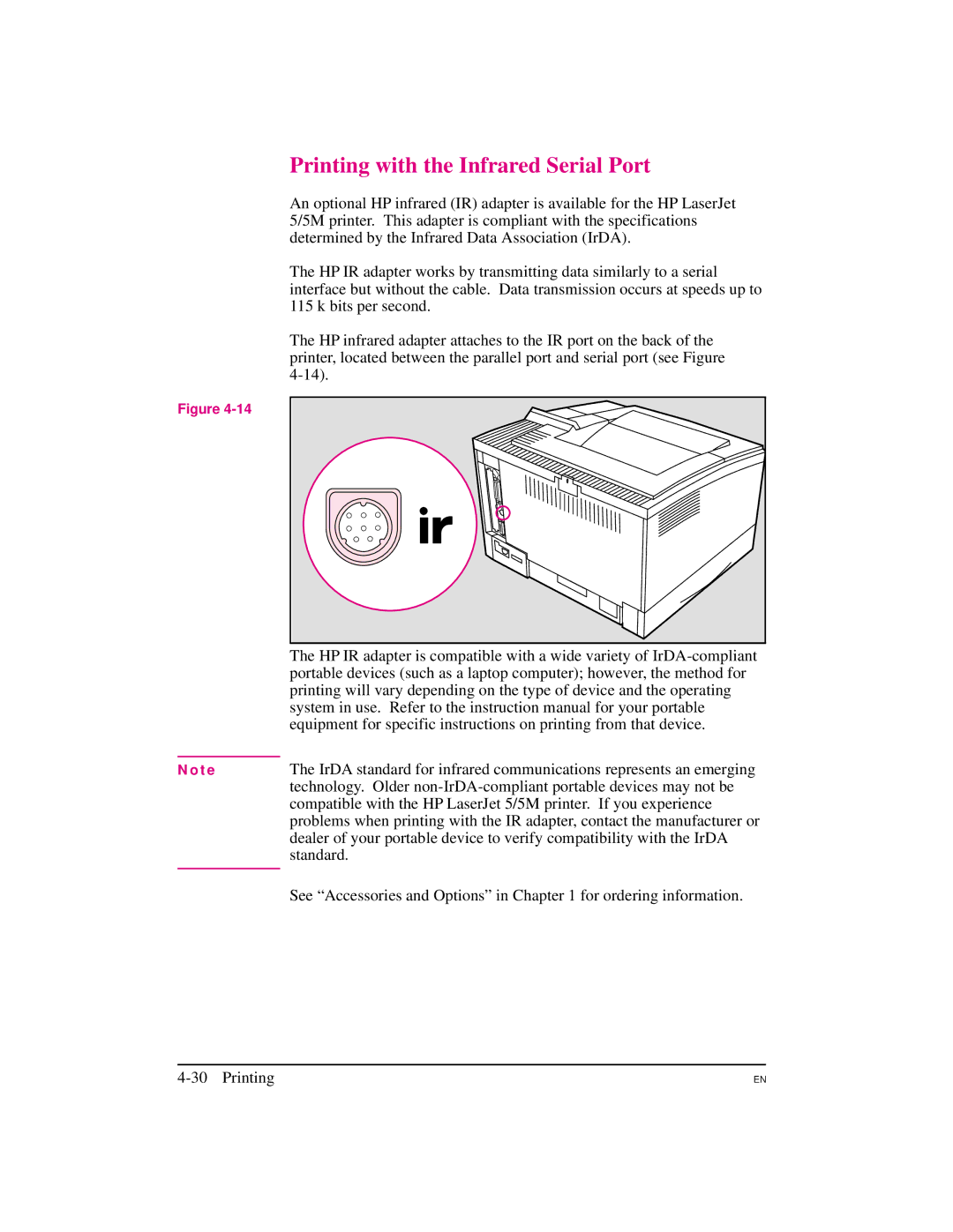 HP 5M manual Printing with the Infrared Serial Port, Standard 