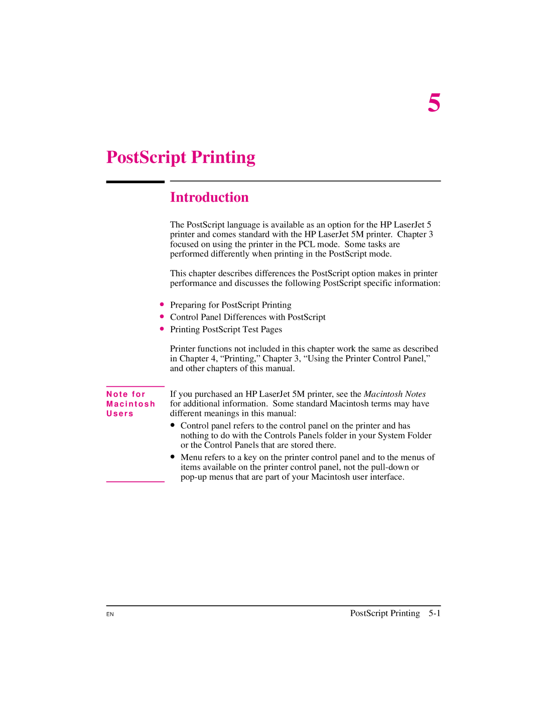 HP 5M manual PostScript Printing, Introduction 