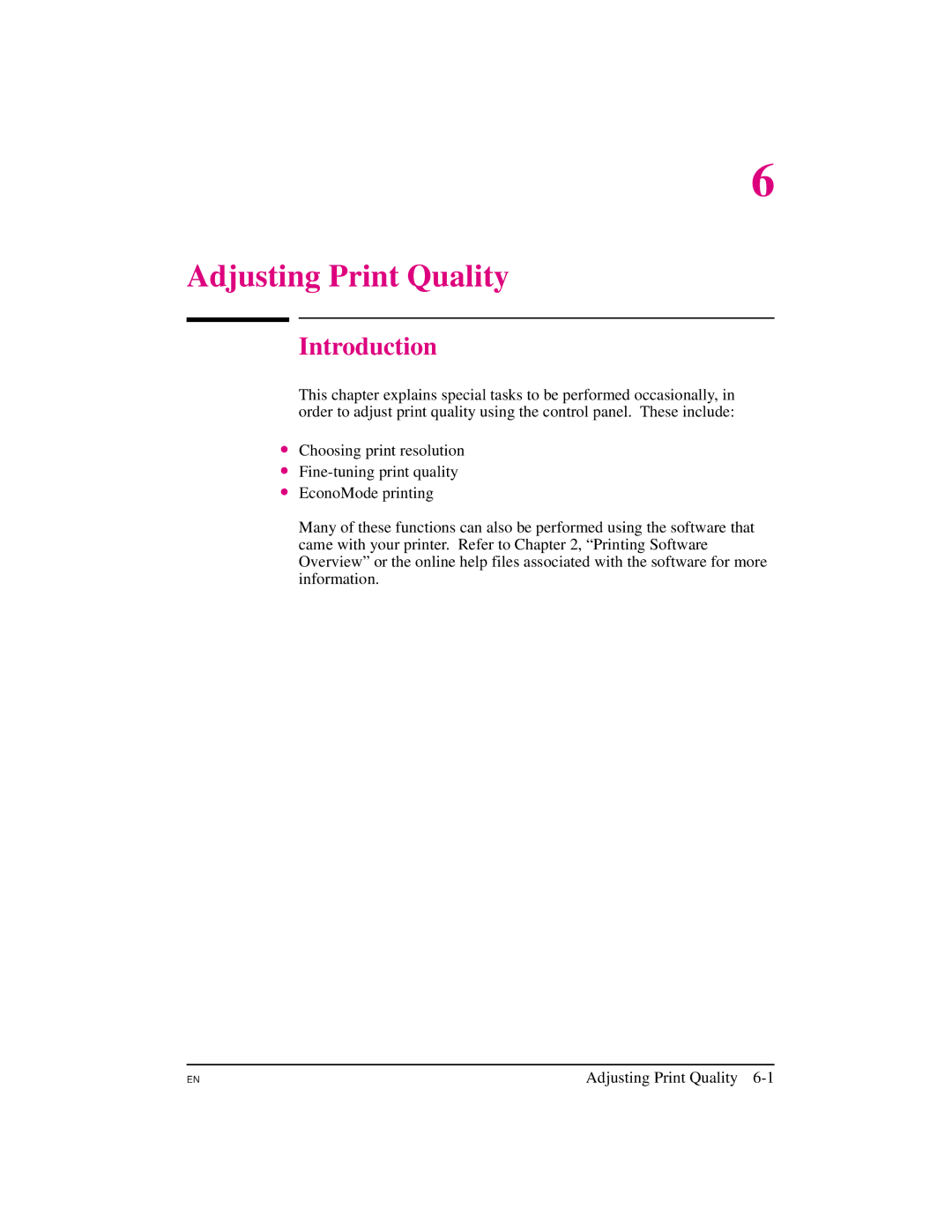 HP 5M manual Adjusting Print Quality, Introduction 