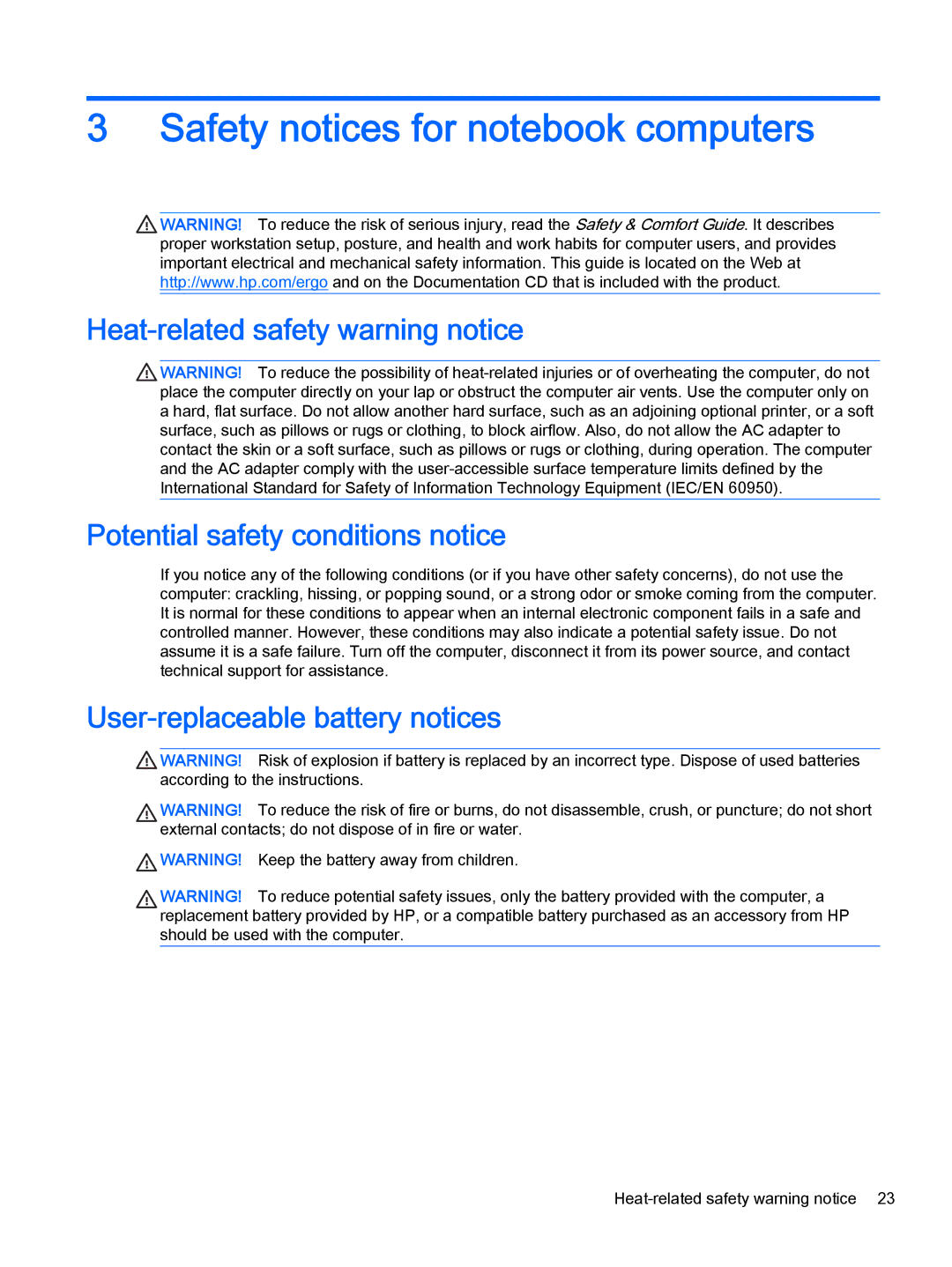 HP 500-314, 500-017c, 500-010xt, 500-000t, 500-018, 23-b390, 23-b364, 23-b329c, 23-b320 Safety notices for notebook computers 