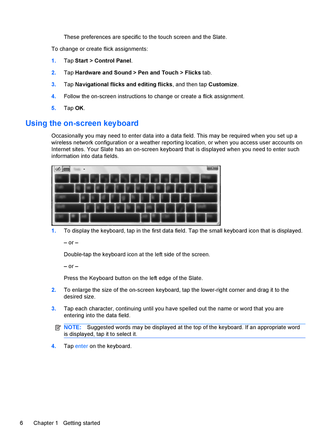 HP 500 manual Using the on-screen keyboard 