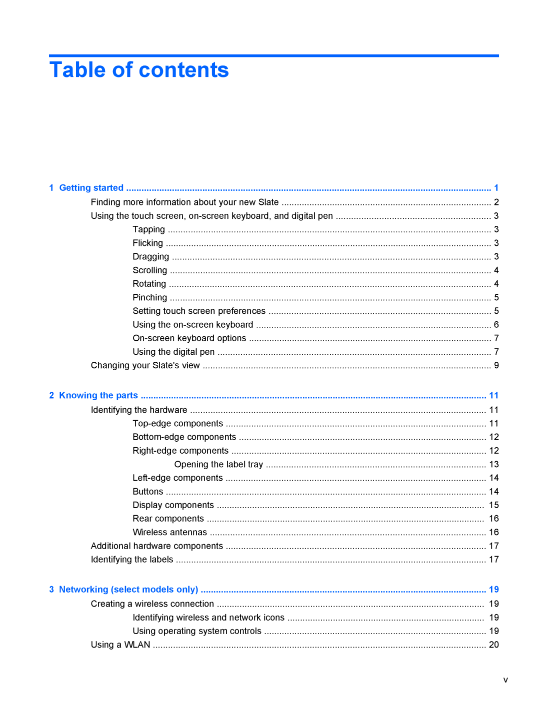 HP 500 manual Table of contents 