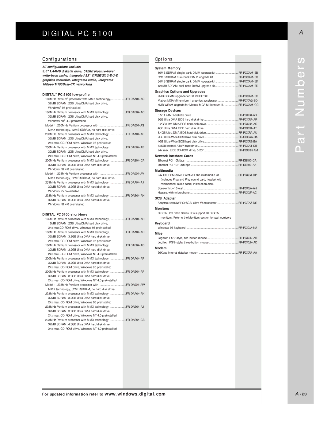 HP 500 manual R t N u m b e r s, Configurations, Options 