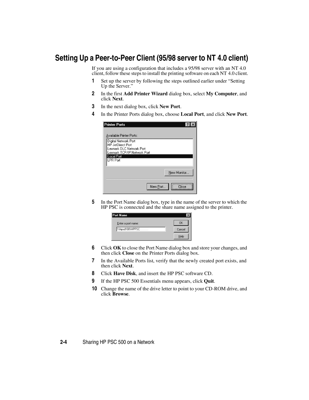 HP manual 4Sharing HP PSC 500 on a Network 