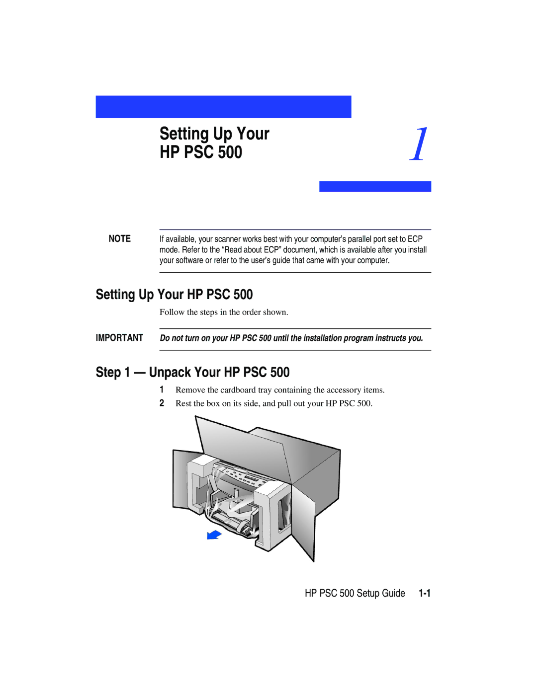 HP 500 manual Setting Up Your HP PSC, Unpack Your HP PSC 