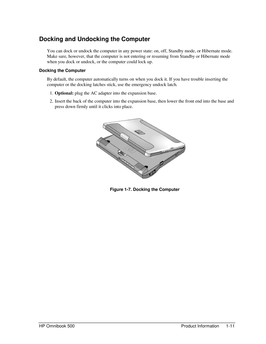 HP 500 manual Docking and Undocking the Computer, Docking the Computer 