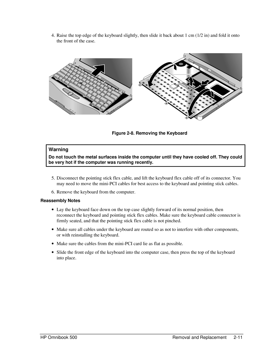 HP 500 manual Reassembly Notes 