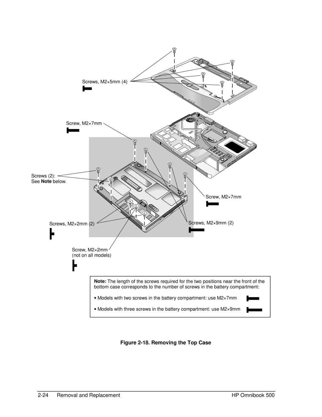 HP 500 manual Removing the Top Case 