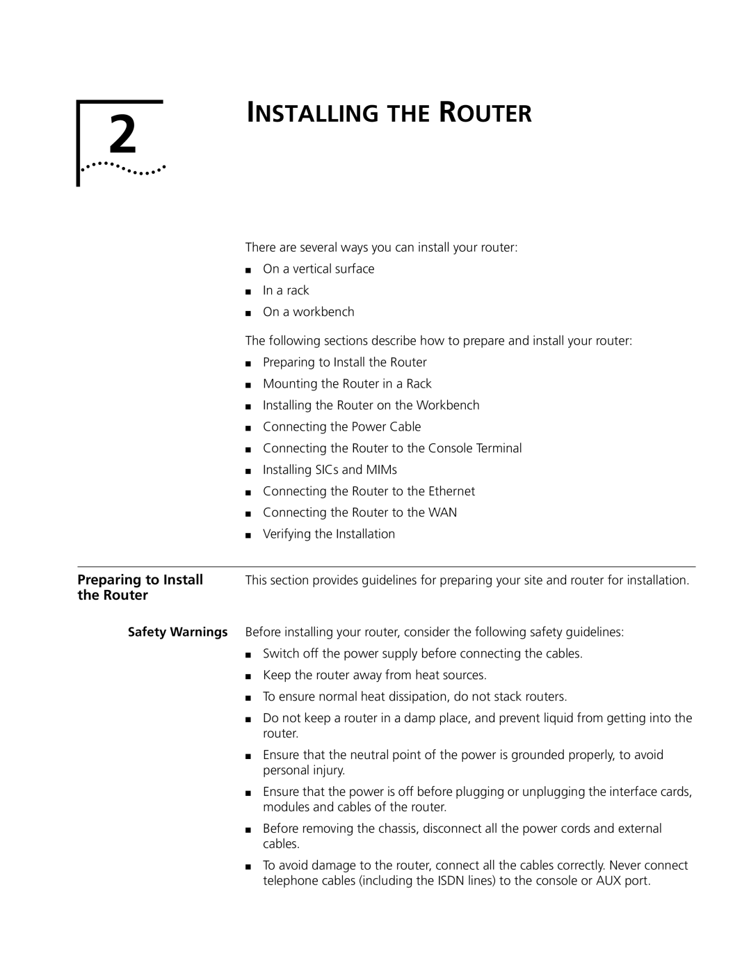 HP 5000 Router manual Installing the Router 