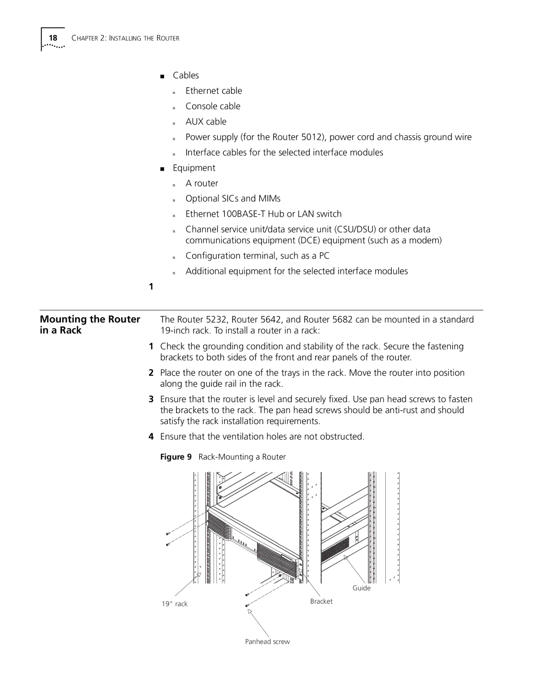 HP 5000 Router manual Mounting the Router, A Rack 