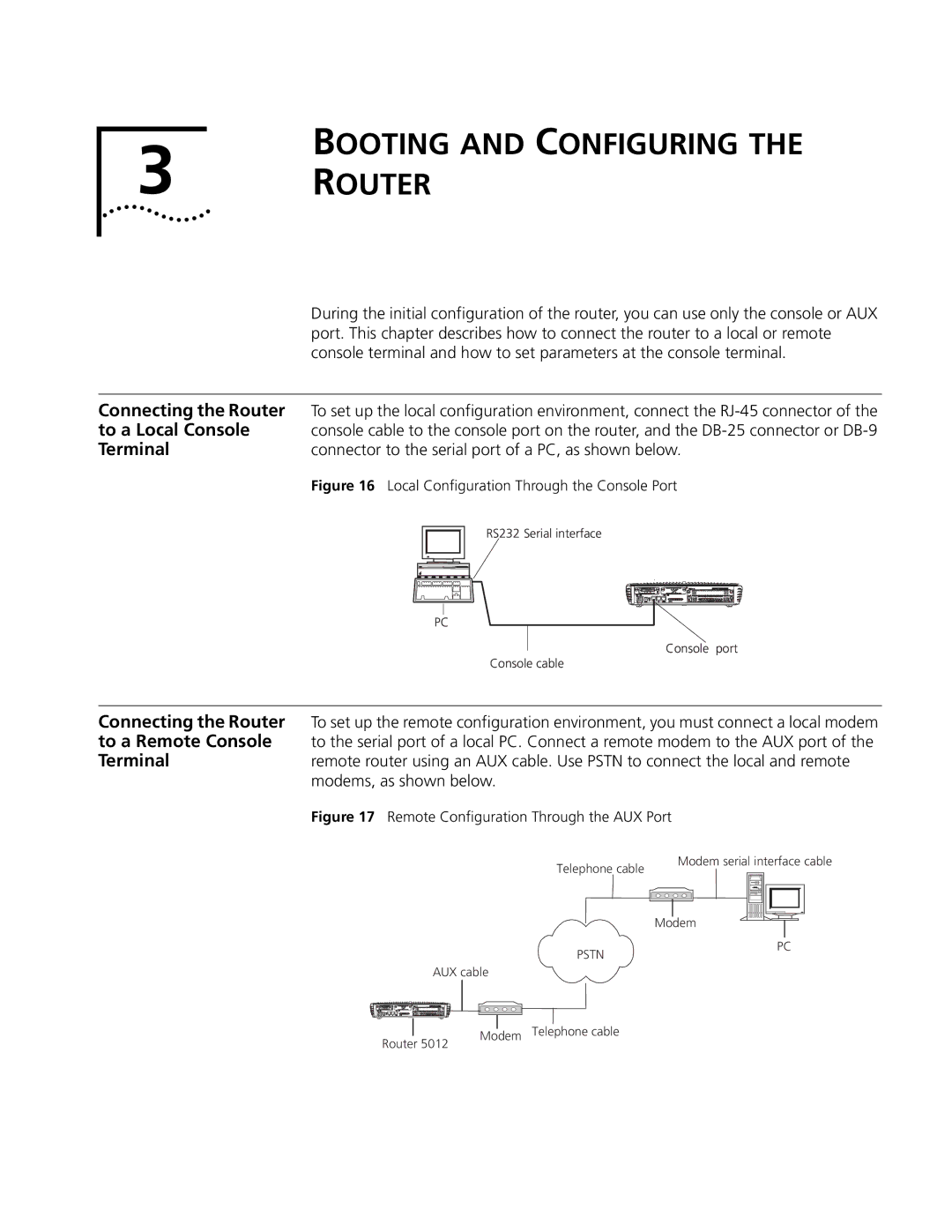 HP 5000 Router Booting and Configuring Router, To a Local Console, Connecting the Router to a Remote Console Terminal 
