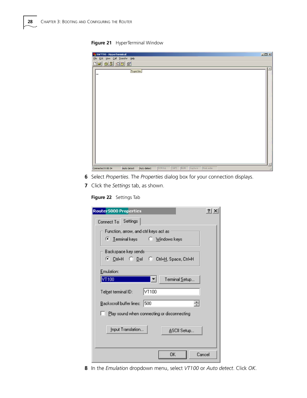 HP 5000 Router manual HyperTerminal Window 