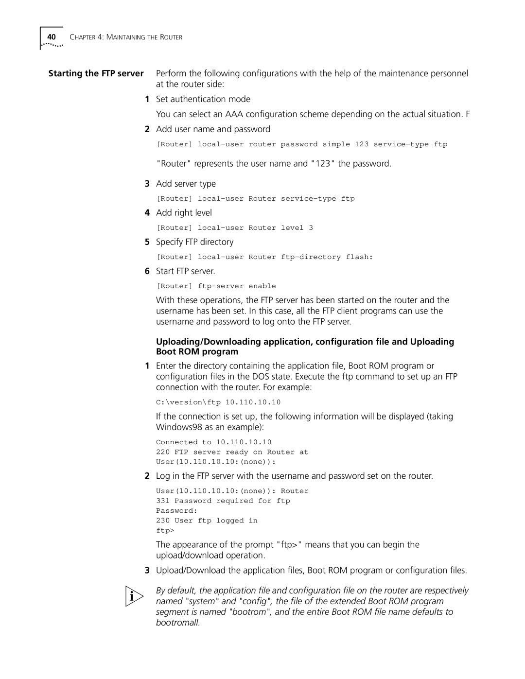 HP 5000 Router manual Add right level, Specify FTP directory, Start FTP server 