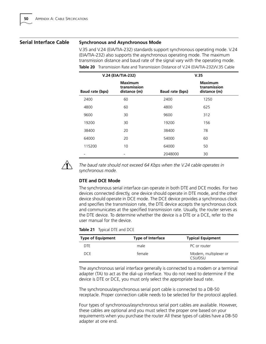 HP 5000 Router manual Serial Interface Cable Synchronous and Asynchronous Mode, DTE and DCE Mode, Typical DTE and DCE 