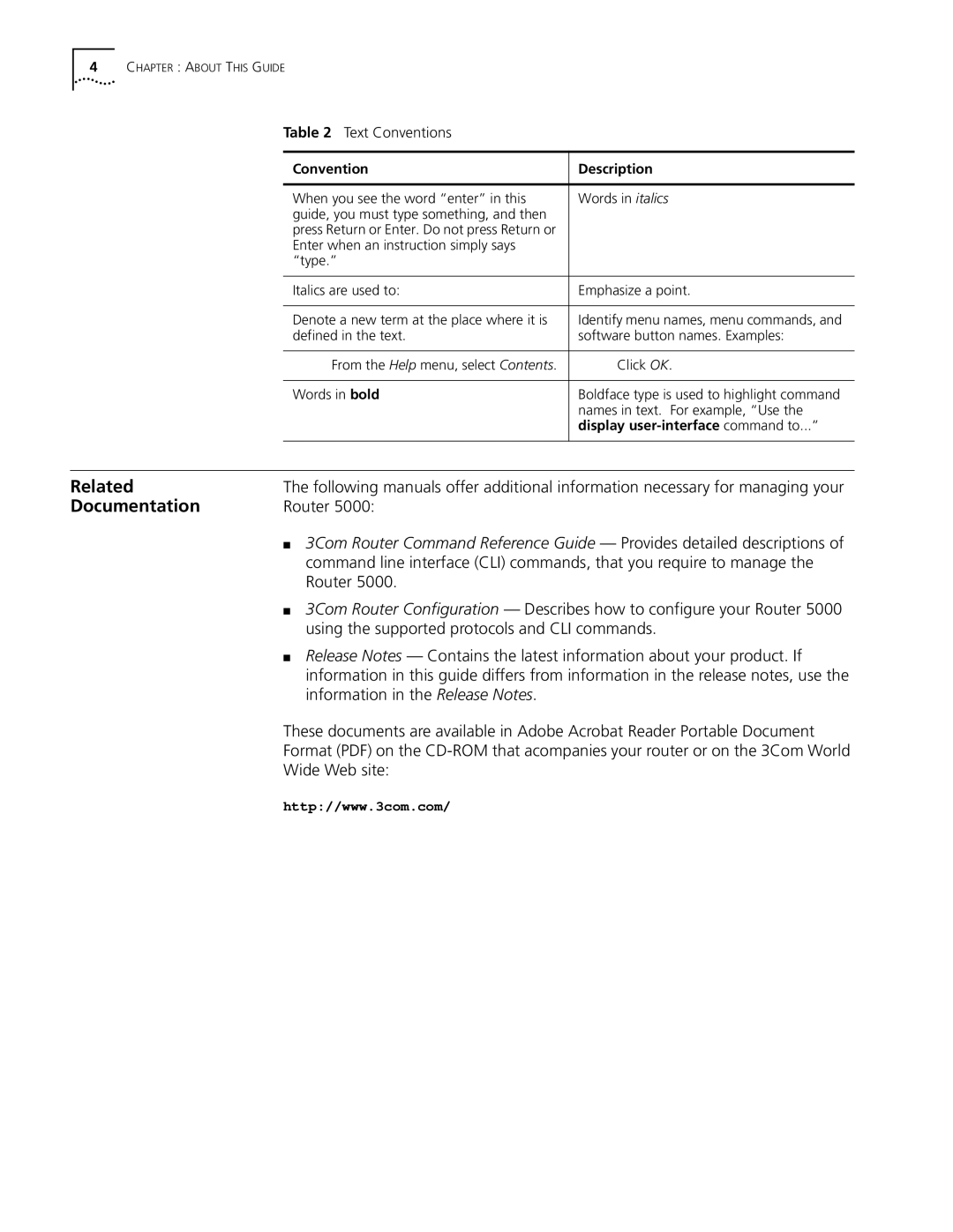 HP 5000 Router manual Related, Documentation 