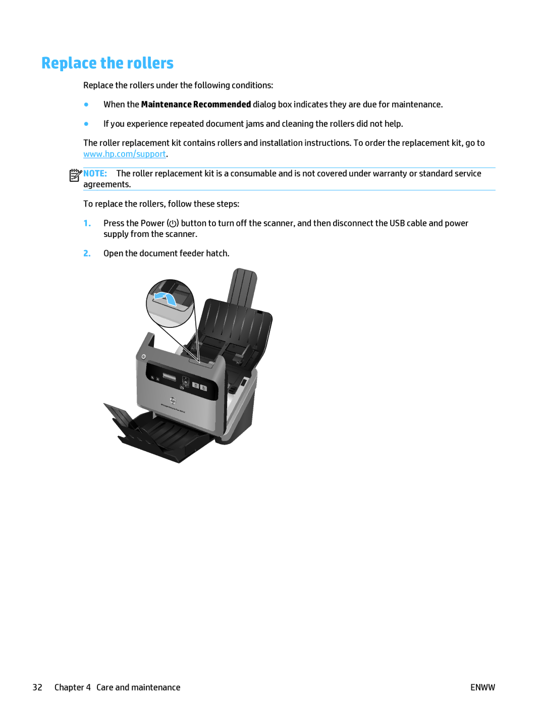 HP 5000 s2 Sheet-feed manual Replace the rollers 