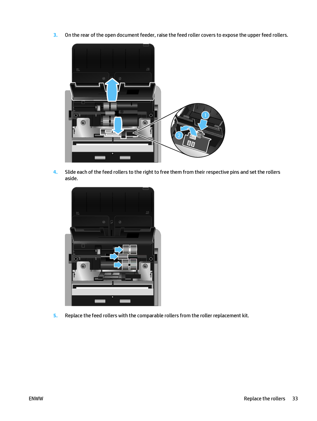 HP 5000 s2 Sheet-feed manual Replace the rollers 