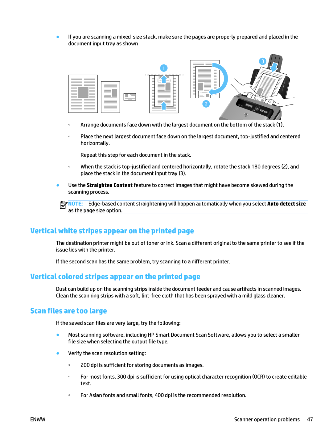 HP 5000 s2 Sheet-feed manual Vertical white stripes appear on the printed, Vertical colored stripes appear on the printed 