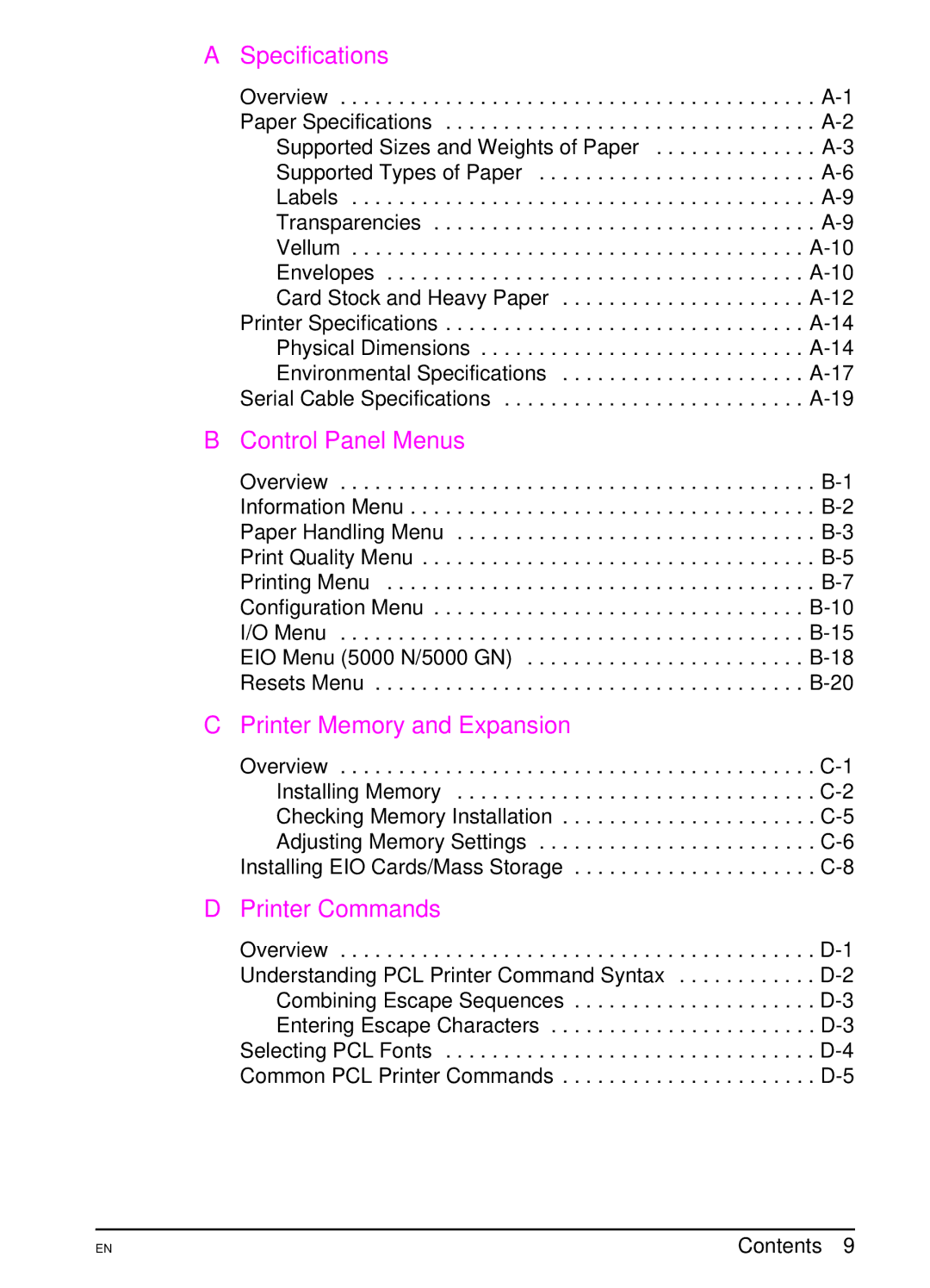 HP 5000 manual Specifications 