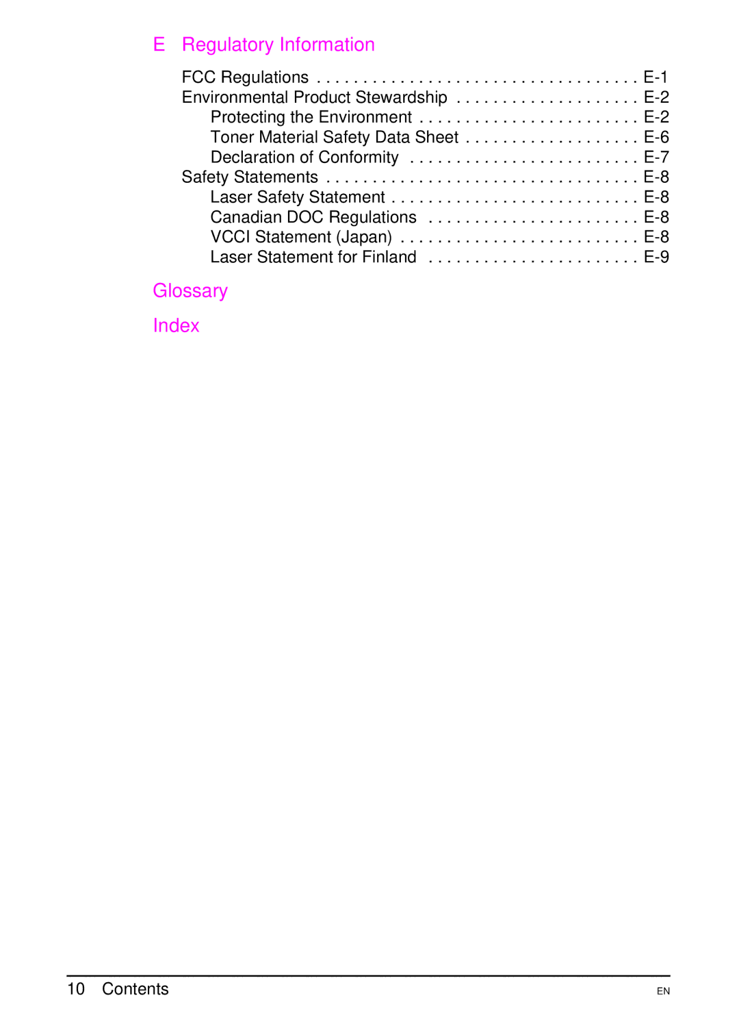 HP 5000 manual Glossary Index 