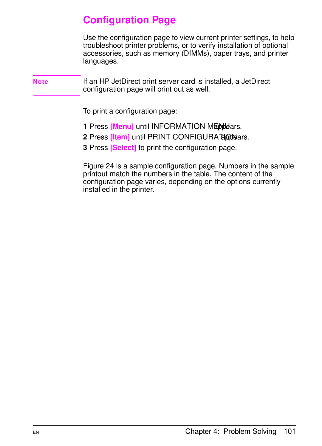 HP 5000 manual Configuration 