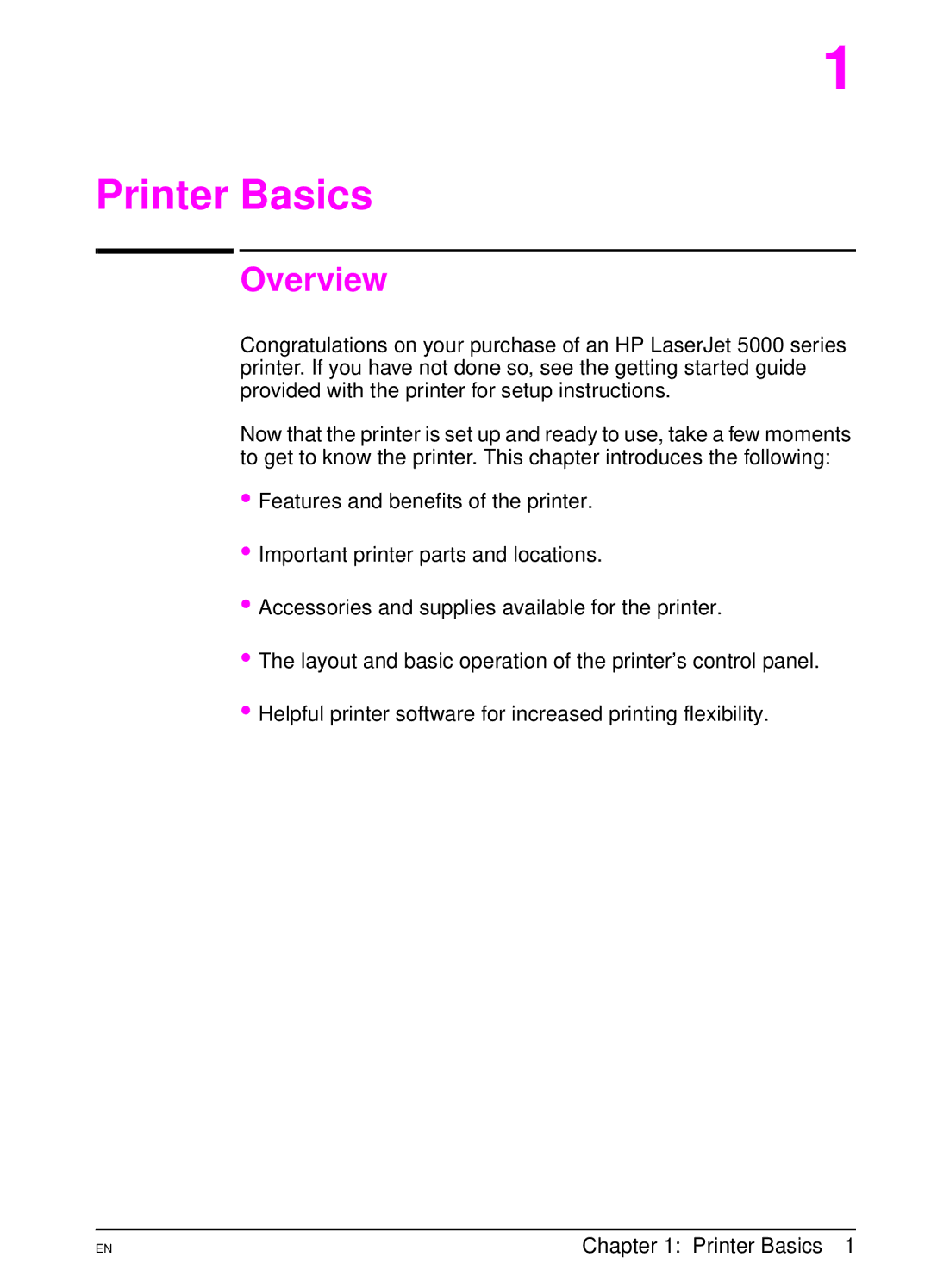 HP 5000 manual Printer Basics, Overview 