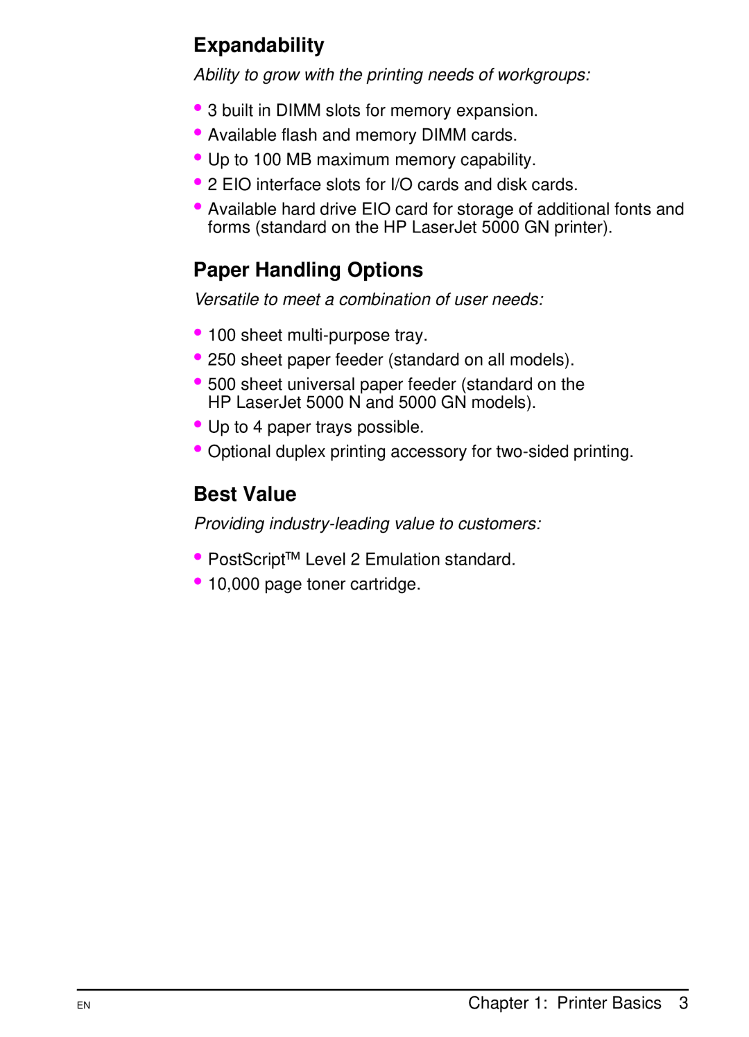 HP 5000 manual Expandability, Paper Handling Options, Best Value 