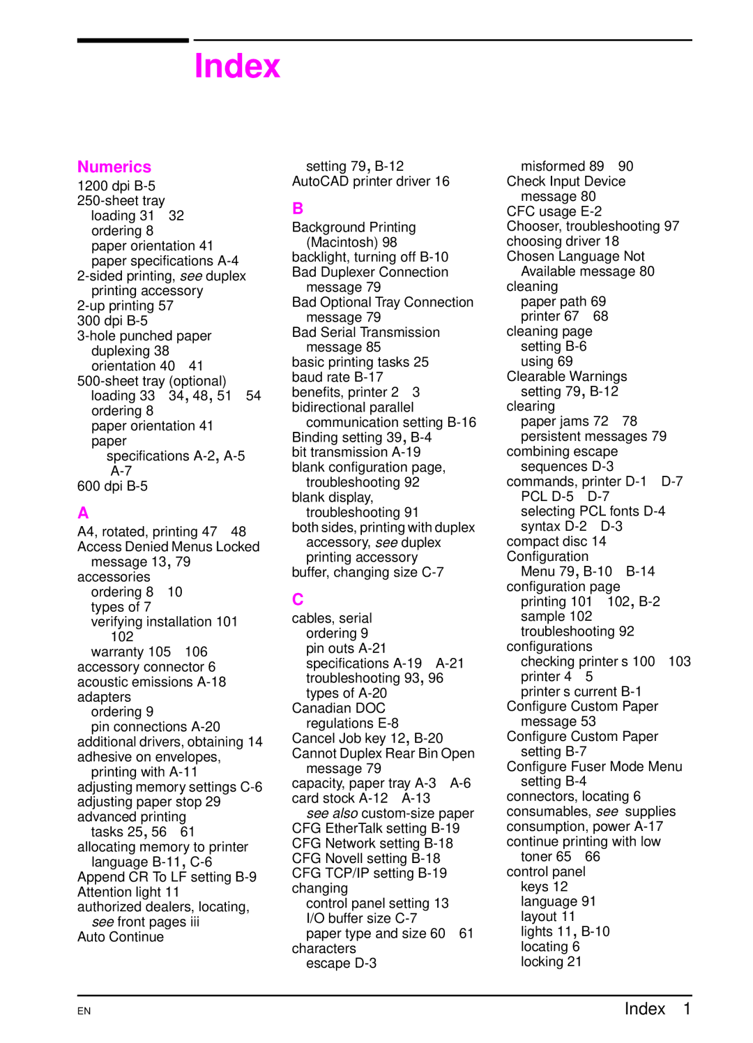 HP 5000 manual Index 