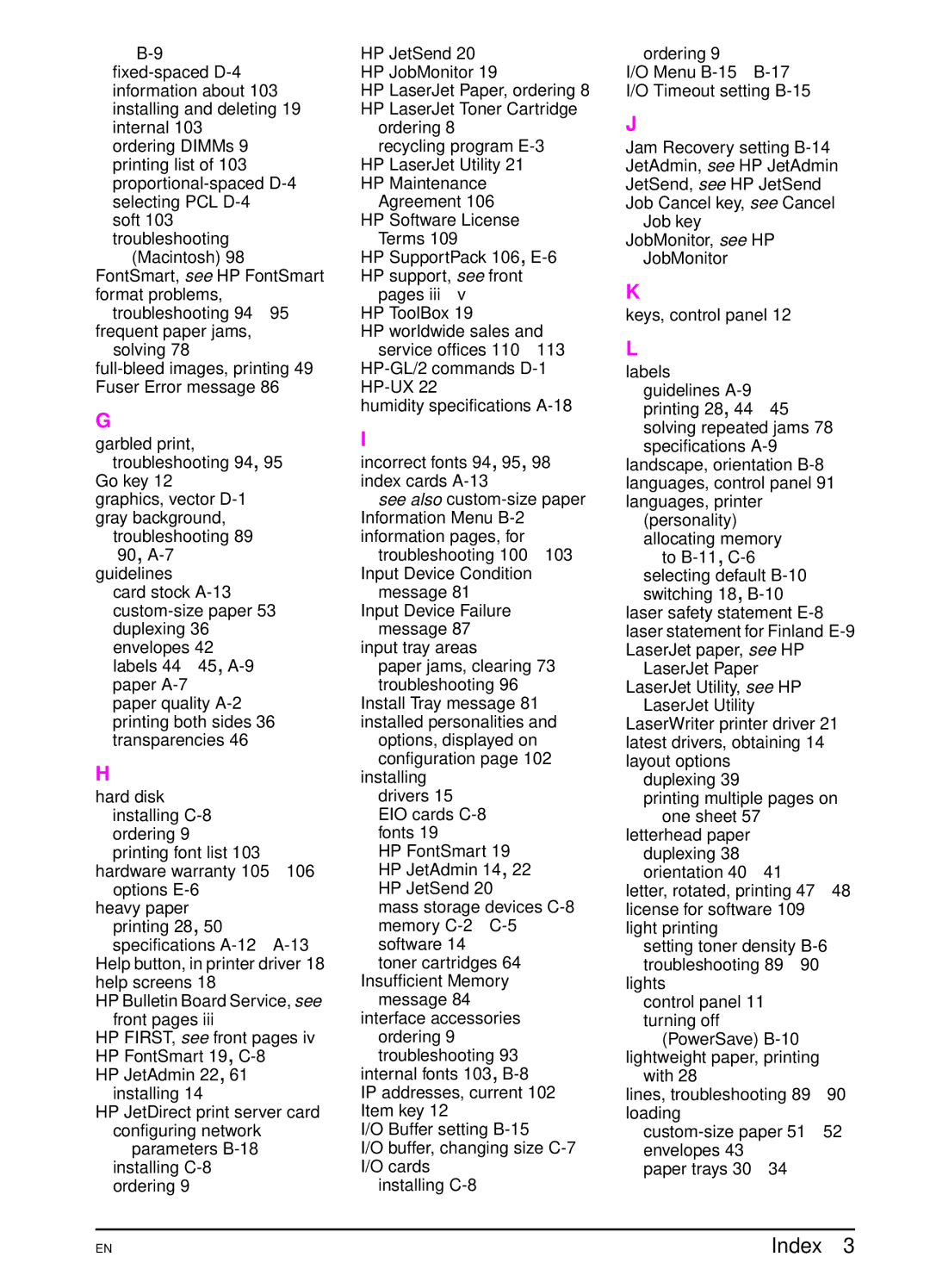 HP 5000 manual Index 