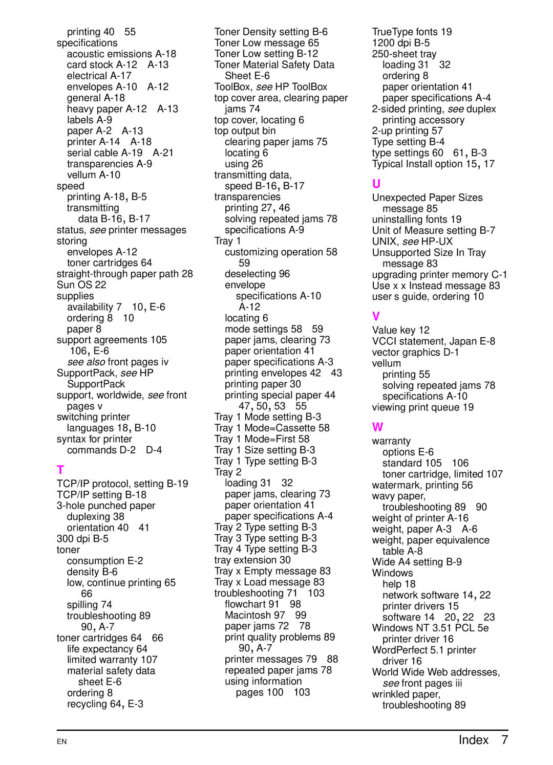 HP 5000 manual Index 