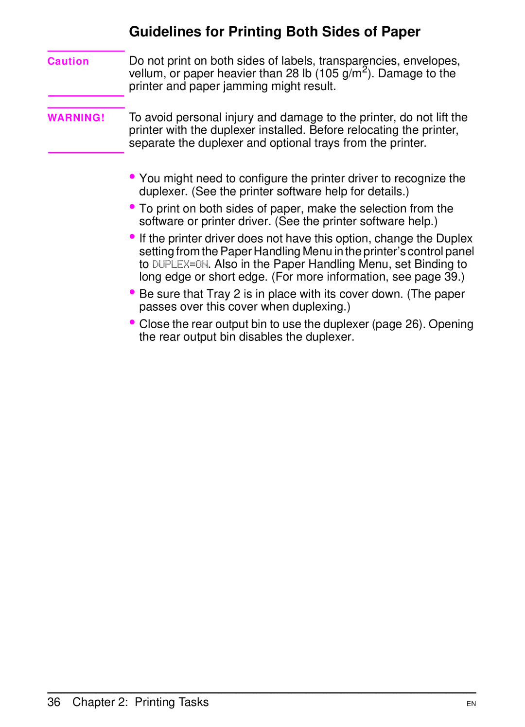 HP 5000 manual Guidelines for Printing Both Sides of Paper 