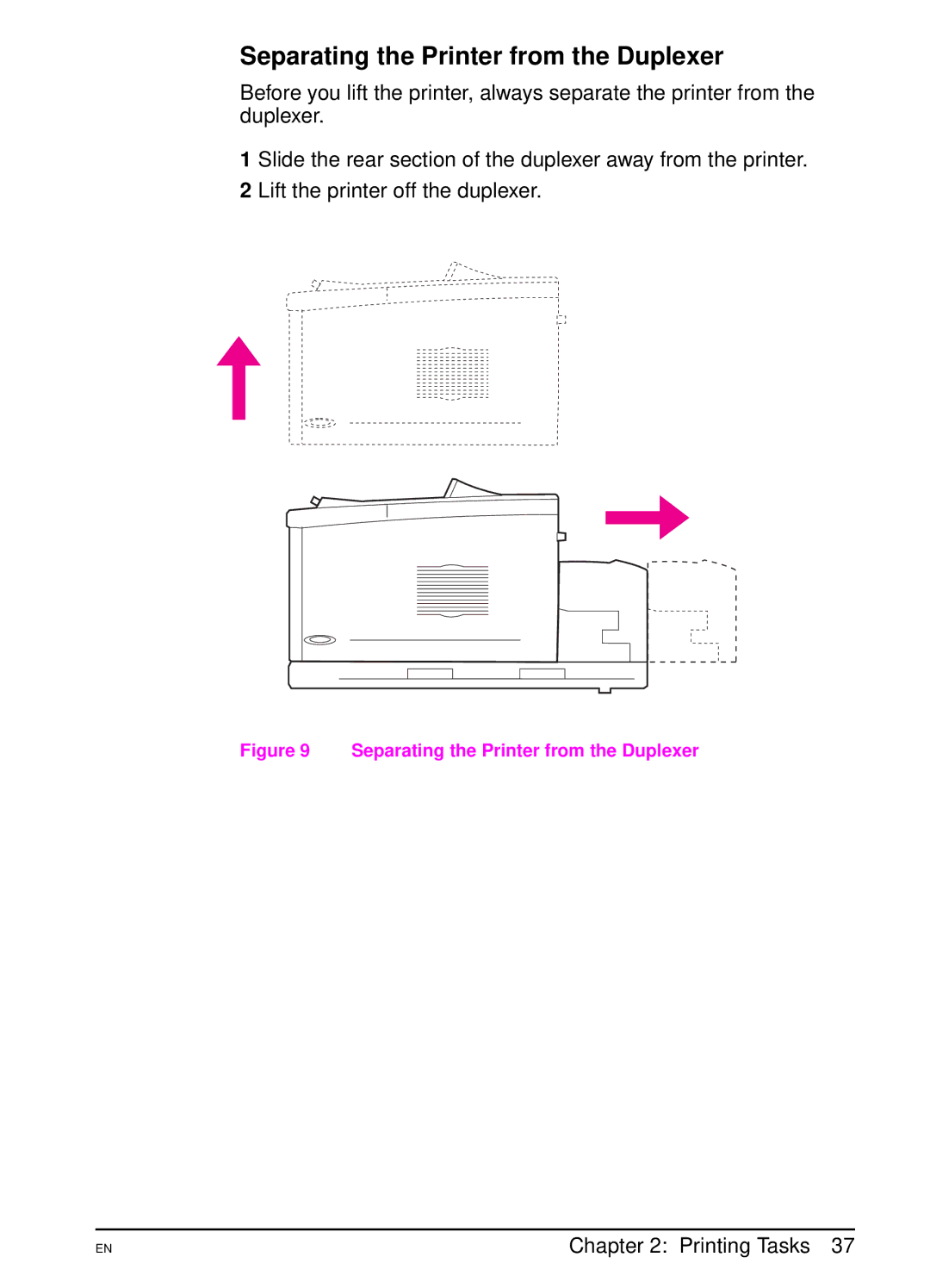 HP 5000 manual Separating the Printer from the Duplexer 