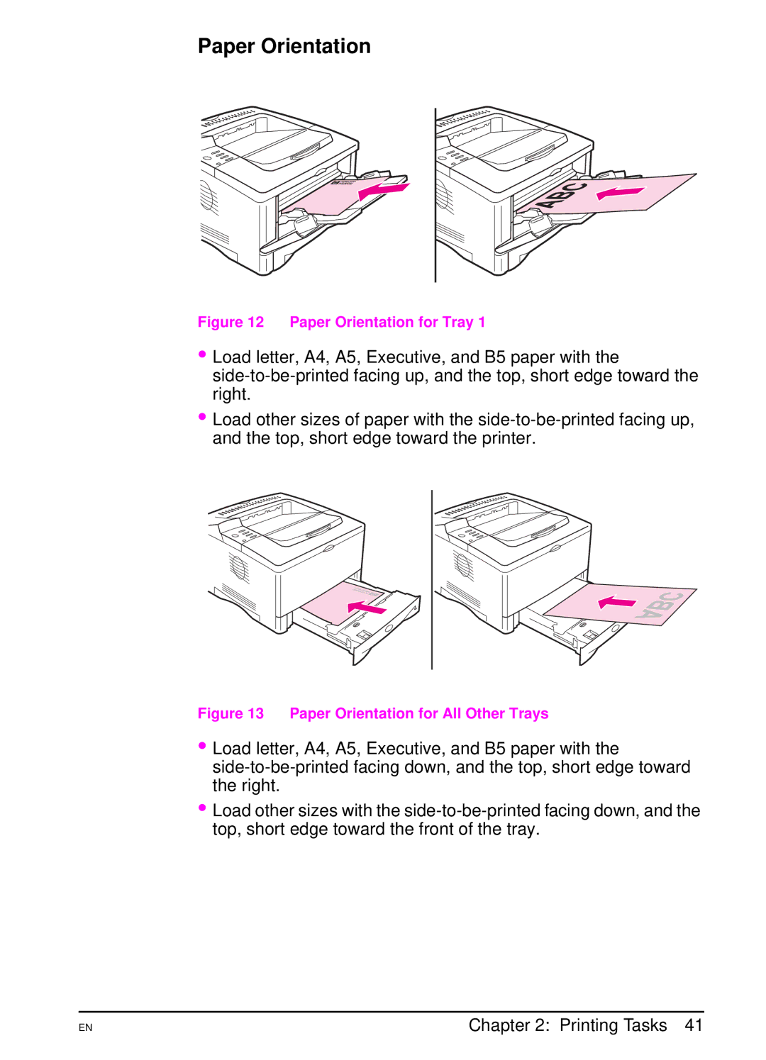 HP 5000 manual Paper Orientation for Tray 