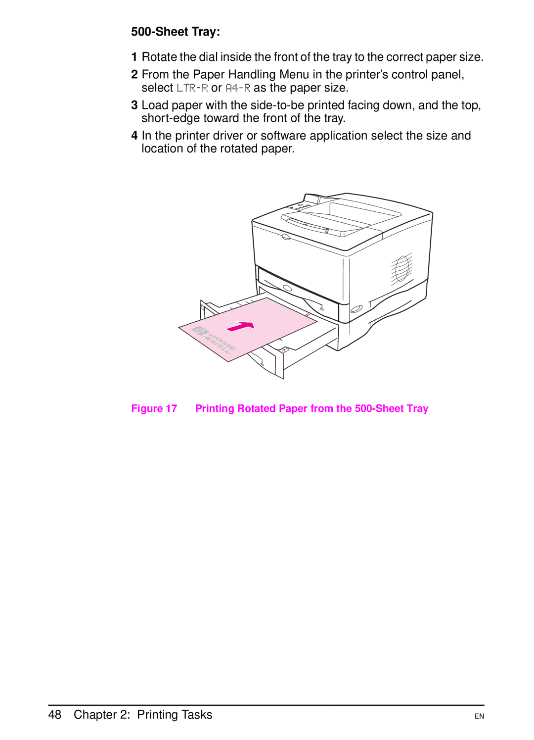 HP 5000 manual Printing Rotated Paper from the 500-Sheet Tray 