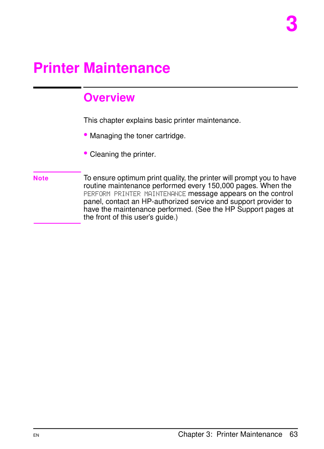 HP 5000 manual Printer Maintenance 