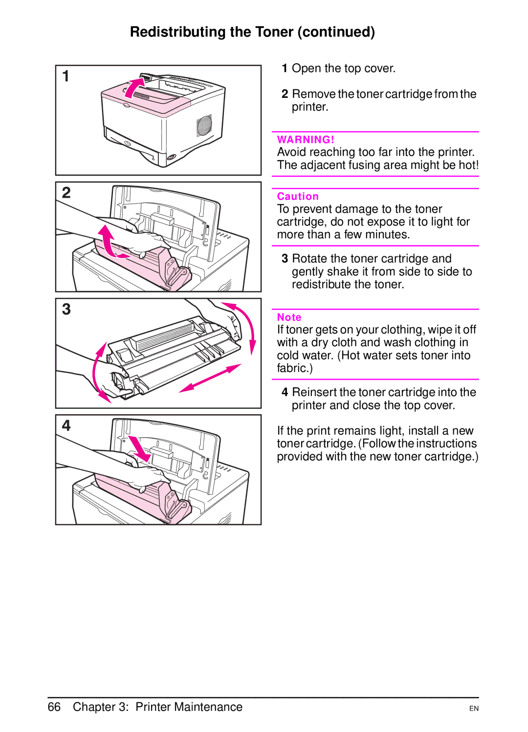 HP 5000 manual Redistributing the Toner 