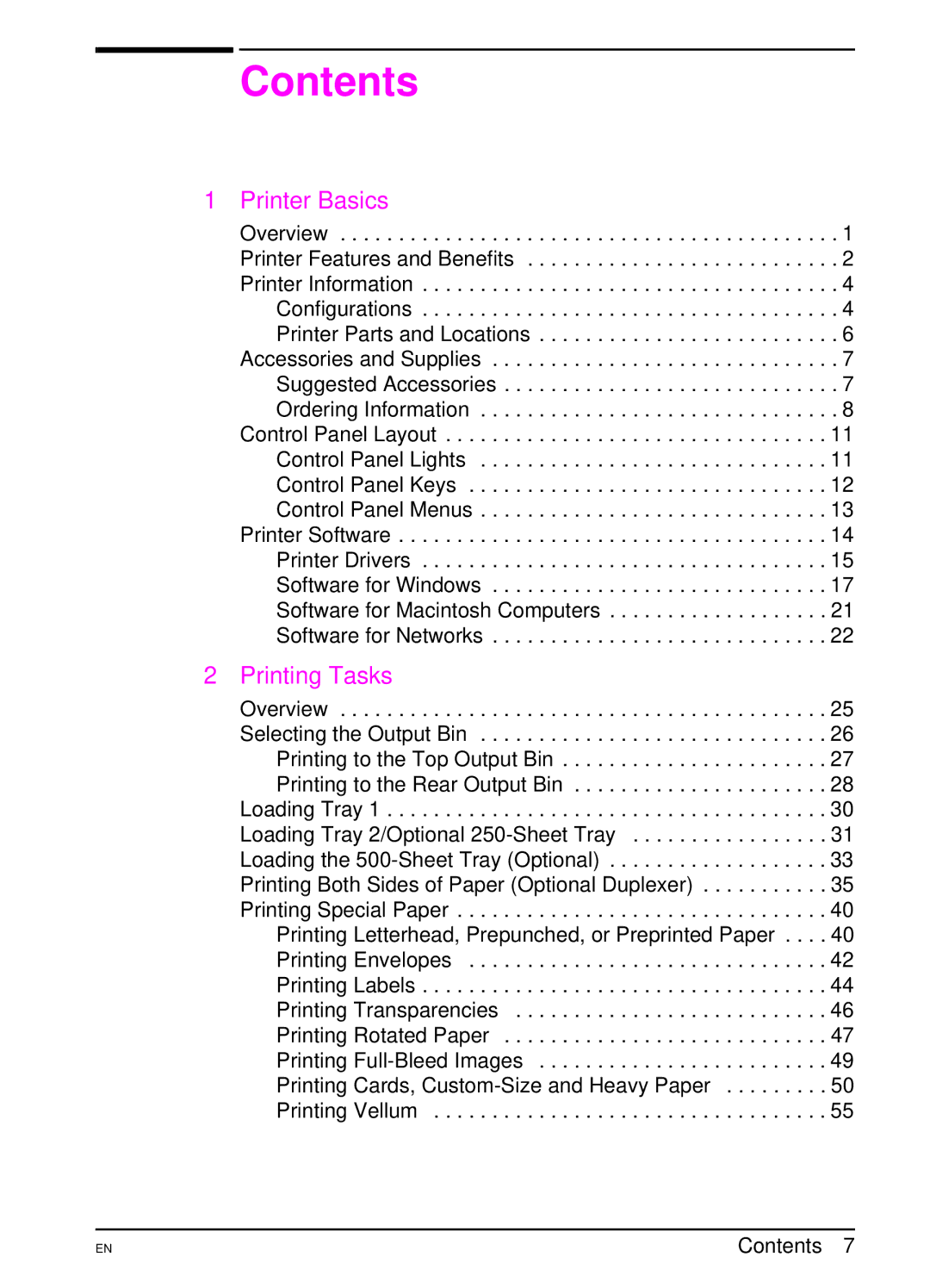 HP 5000 manual Contents 