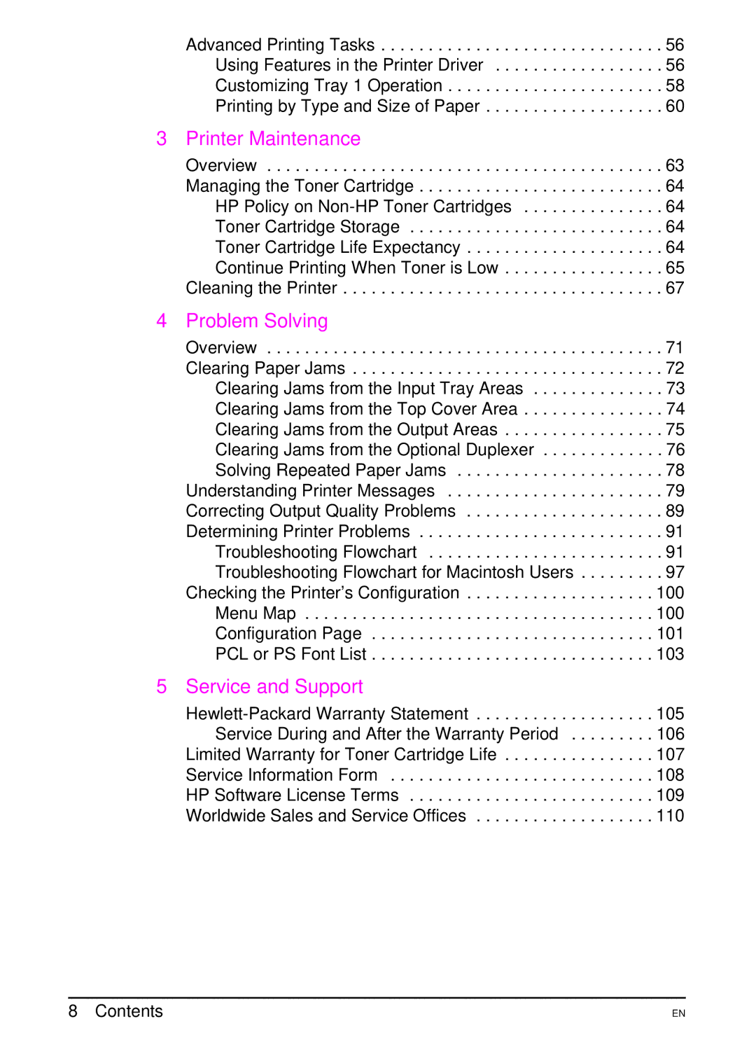 HP 5000 manual Printer Maintenance 