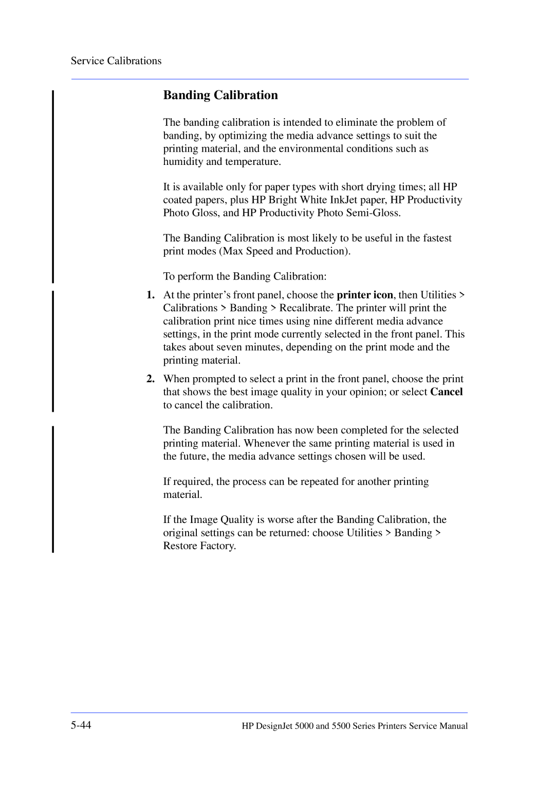 HP 5000 manual Banding Calibration 