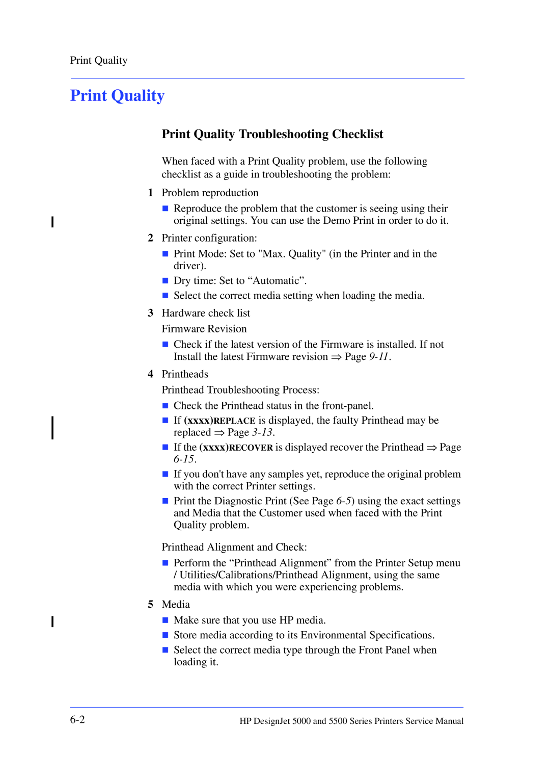 HP 5000 manual Print Quality Troubleshooting Checklist 