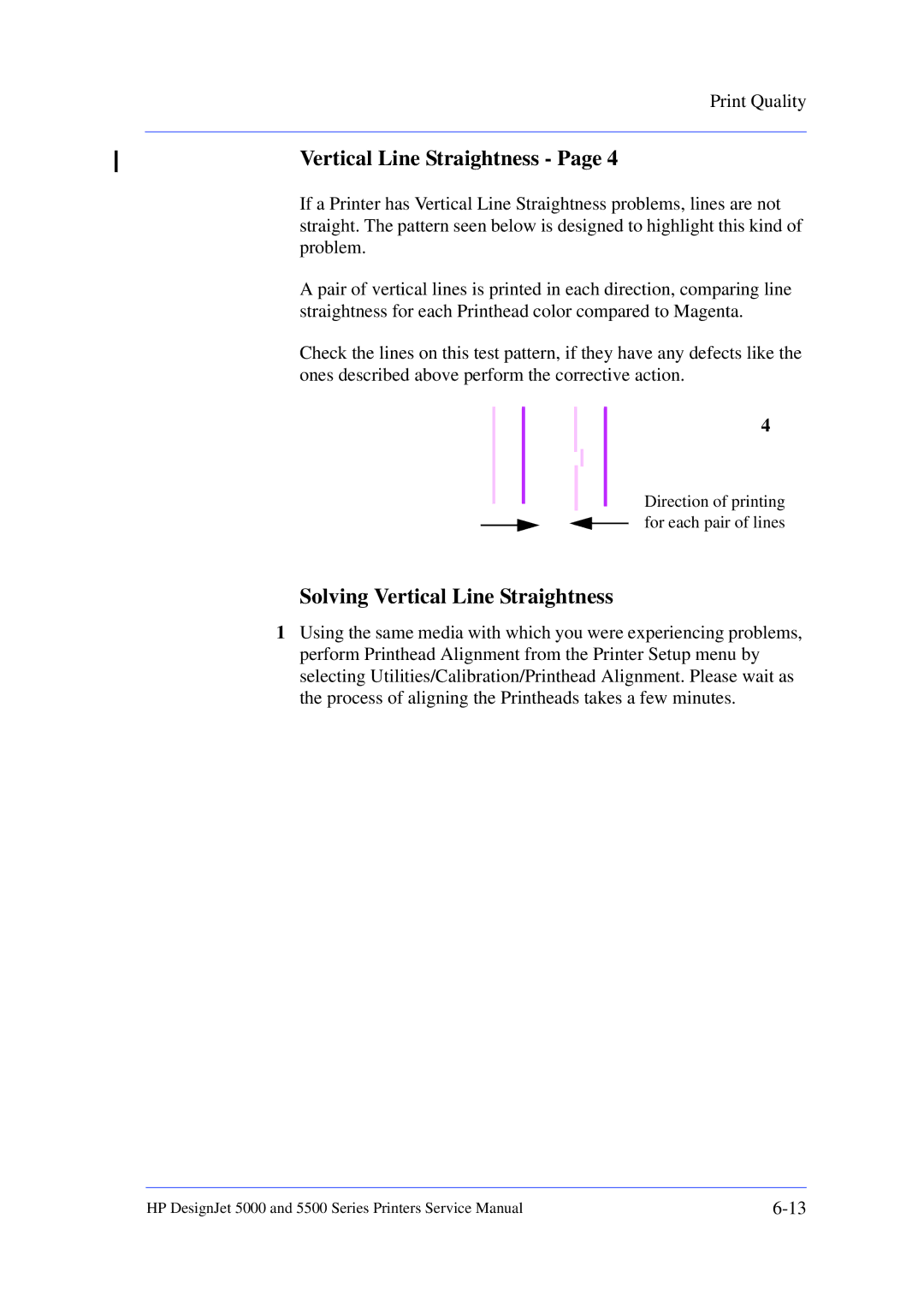 HP 5000 manual Solving Vertical Line Straightness 