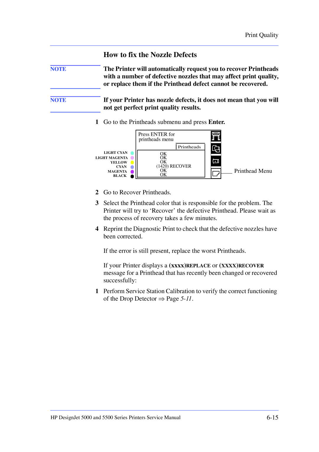 HP 5000 manual How to fix the Nozzle Defects 