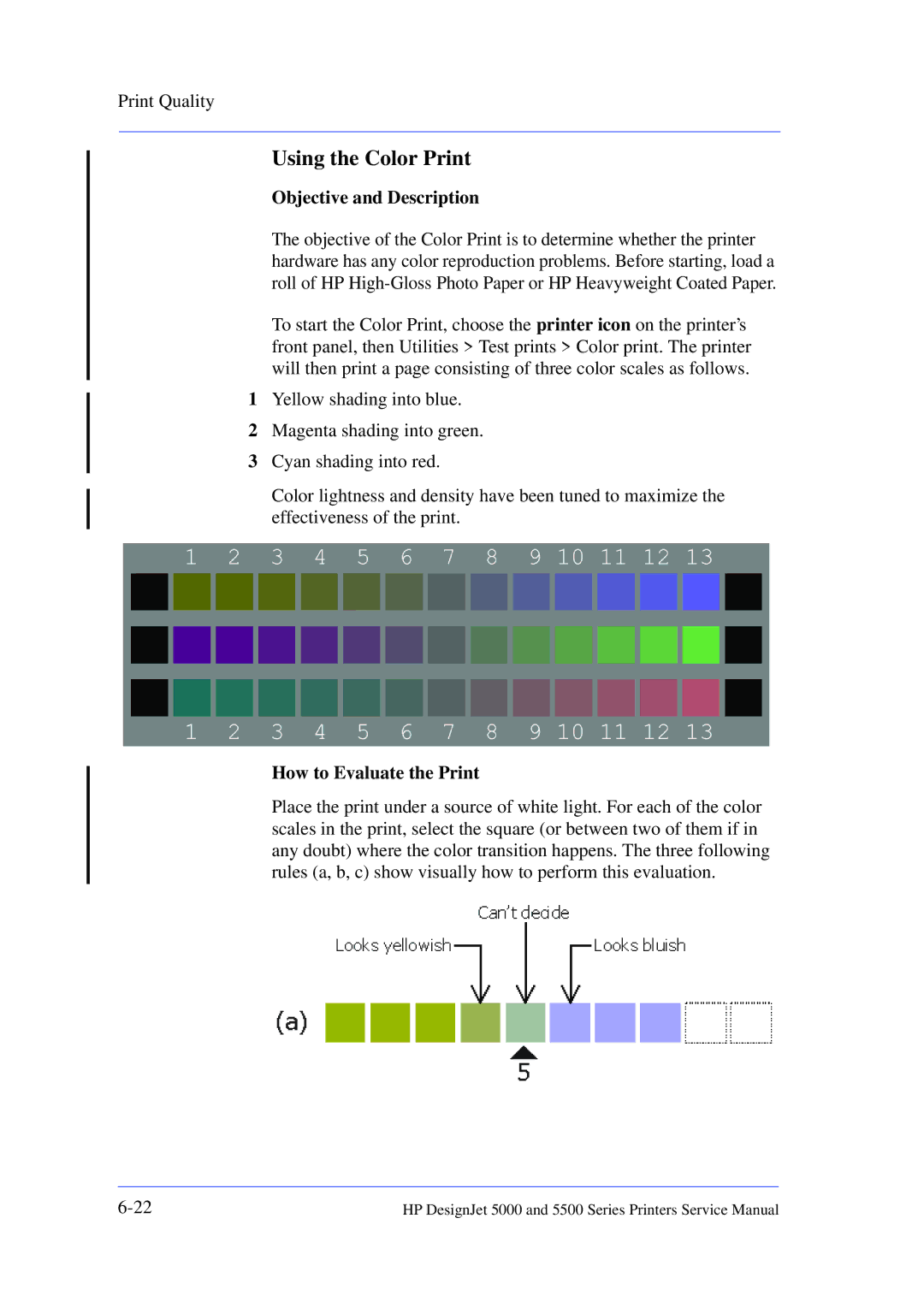 HP 5000 manual Using the Color Print, Objective and Description, How to Evaluate the Print 