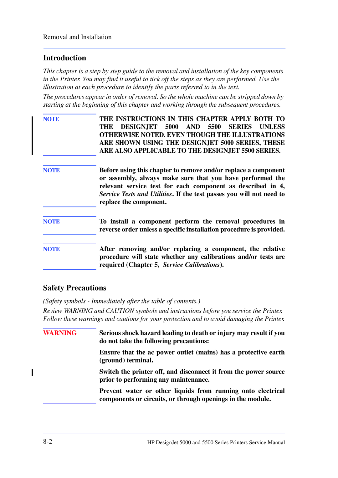 HP 5000 manual Safety Precautions 