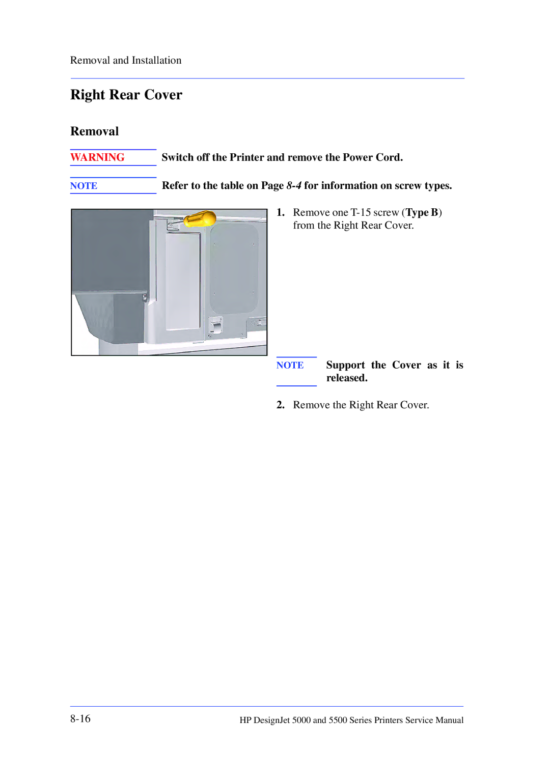 HP 5000 manual Right Rear Cover 